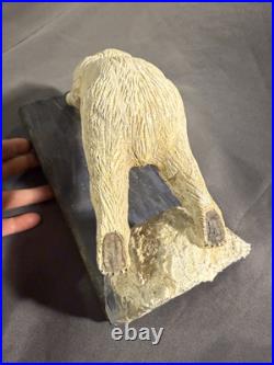 Vintage Folk Art Carved Painted Wooden Polar Bear Diving Signed Dated Carving Vintage Folk Art Carved Painted Wooden Polar Bear Diving Signed Dated Carving