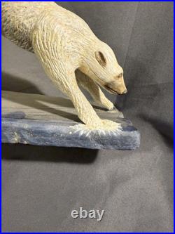 Vintage Folk Art Carved Painted Wooden Polar Bear Diving Signed Dated Carving Vintage Folk Art Carved Painted Wooden Polar Bear Diving Signed Dated Carving