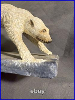 Vintage Folk Art Carved Painted Wooden Polar Bear Diving Signed Dated Carving