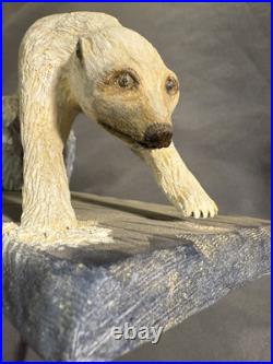 Vintage Folk Art Carved Painted Wooden Polar Bear Diving Signed Dated Carving