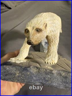 Vintage Folk Art Carved Painted Wooden Polar Bear Diving Signed Dated Carving