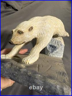 Vintage Folk Art Carved Painted Wooden Polar Bear Diving Signed Dated Carving