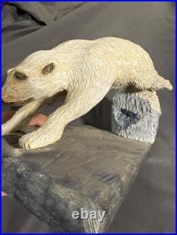 Vintage Folk Art Carved Painted Wooden Polar Bear Diving Signed Dated Carving