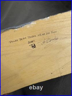 Vintage Folk Art Carved Painted Wooden Polar Bear Diving Signed Dated Carving