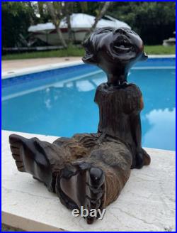 Vintage Folk Art Carved Wood Boy Sculpture 11 Tall