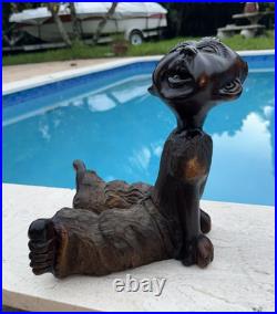 Vintage Folk Art Carved Wood Boy Sculpture 11 Tall