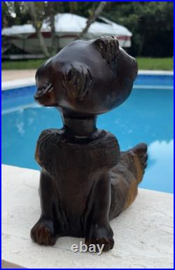 Vintage Folk Art Carved Wood Boy Sculpture 11 Tall