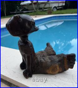 Vintage Folk Art Carved Wood Boy Sculpture 11 Tall