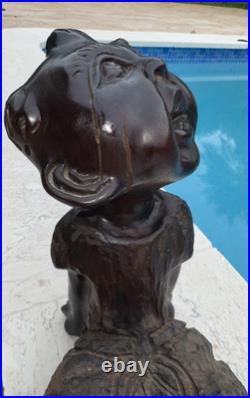 Vintage Folk Art Carved Wood Boy Sculpture 11 Tall