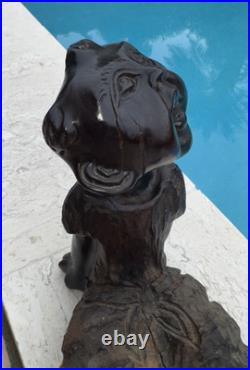 Vintage Folk Art Carved Wood Boy Sculpture 11 Tall