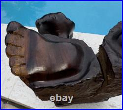 Vintage Folk Art Carved Wood Boy Sculpture 11 Tall