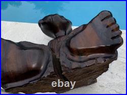 Vintage Folk Art Carved Wood Boy Sculpture 11 Tall