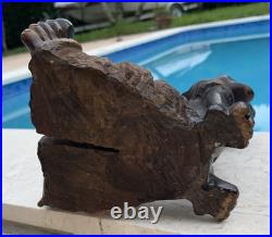 Vintage Folk Art Carved Wood Boy Sculpture 11 Tall