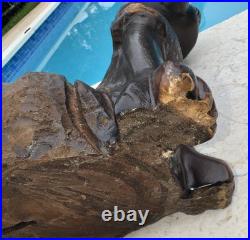 Vintage Folk Art Carved Wood Boy Sculpture 11 Tall