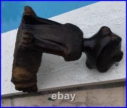 Vintage Folk Art Carved Wood Boy Sculpture 11 Tall