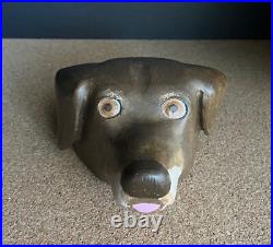 Vintage Folk Art Carved Wood Dog Head