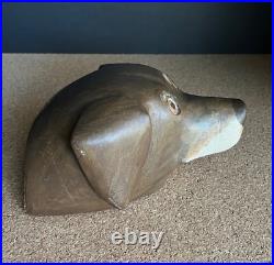 Vintage Folk Art Carved Wood Dog Head