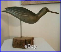 Vintage Folk Art Carved Wood Sandpiper Shore Bird Decoy Sculpture SIGNED