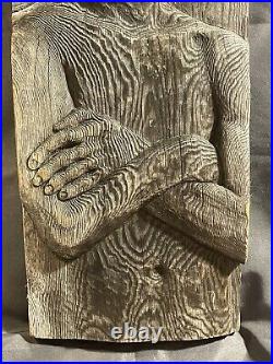 Vintage Folk Art Carved Wooden Deep Relief Figural Hanging Sculpture