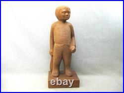 Vintage Folk Art Carving, Male Child Portrait Sculpture Wooden Statue