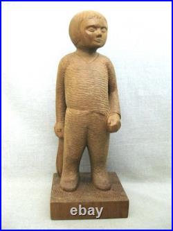 Vintage Folk Art Carving, Male Child Portrait Sculpture Wooden Statue