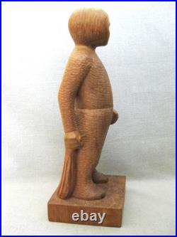 Vintage Folk Art Carving, Male Child Portrait Sculpture Wooden Statue
