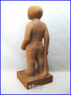 Vintage Folk Art Carving, Male Child Portrait Sculpture Wooden Statue