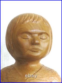 Vintage Folk Art Carving, Male Child Portrait Sculpture Wooden Statue