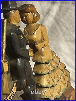 Vintage Folk Art Carving Shotgun Wedding Carved and Painted Wooden Whimsy Signed