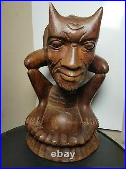 Vintage Folk Art Devil Demon Primitive Sculpture Figure Tribal 11 Wood Carved