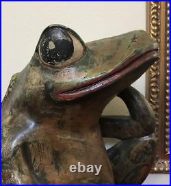 Vintage Folk Art FROG Toad Solid Wood Carved Painted Statue HUGE 19