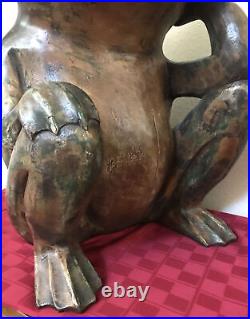 Vintage Folk Art FROG Toad Solid Wood Carved Painted Statue HUGE 19