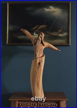 Vintage Folk Art Figurative Hand Carved Wood Sculpture