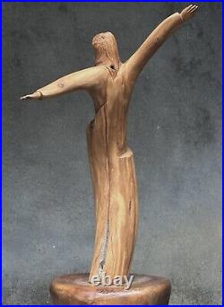 Vintage Folk Art Figurative Hand Carved Wood Sculpture