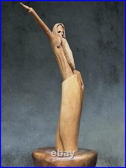 Vintage Folk Art Figurative Hand Carved Wood Sculpture