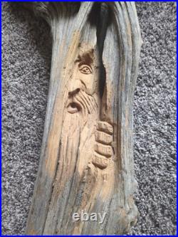 Vintage Folk Art Hand Carved Old Man Face Spirit Tree Driftwood Sculpture 27