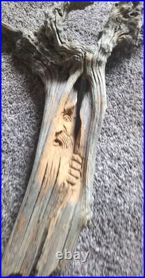 Vintage Folk Art Hand Carved Old Man Face Spirit Tree Driftwood Sculpture 27