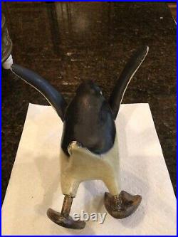 Vintage Folk Art Hand Carved Painted Wood Penguin Standing On One Foot 11