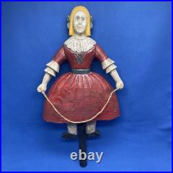 Vintage Folk Art Hand Carved Sculpture Girl With Red Dress Jump Rope 12x8in 2Lbs
