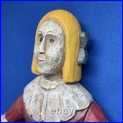 Vintage Folk Art Hand Carved Sculpture Girl With Red Dress Jump Rope 12x8in 2Lbs