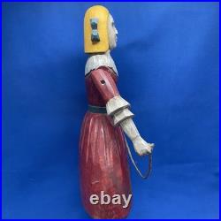 Vintage Folk Art Hand Carved Sculpture Girl With Red Dress Jump Rope 12x8in 2Lbs