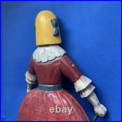 Vintage Folk Art Hand Carved Sculpture Girl With Red Dress Jump Rope 12x8in 2Lbs