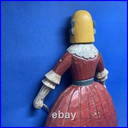 Vintage Folk Art Hand Carved Sculpture Girl With Red Dress Jump Rope 12x8in 2Lbs