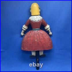 Vintage Folk Art Hand Carved Sculpture Girl With Red Dress Jump Rope 12x8in 2Lbs