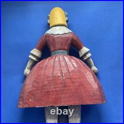 Vintage Folk Art Hand Carved Sculpture Girl With Red Dress Jump Rope 12x8in 2Lbs