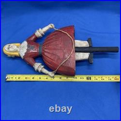 Vintage Folk Art Hand Carved Sculpture Girl With Red Dress Jump Rope 12x8in 2Lbs