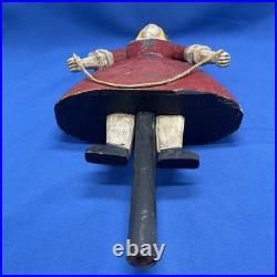 Vintage Folk Art Hand Carved Sculpture Girl With Red Dress Jump Rope 12x8in 2Lbs