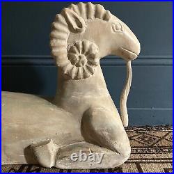 Vintage Folk Art Hand Carved Two Headed Ram Wood Sculpture