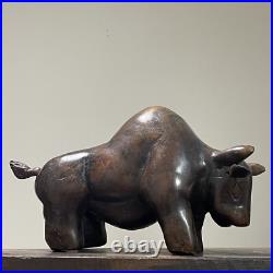 Vintage Folk Art Hand Carved Wood Bull Sculpture