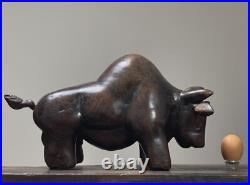 Vintage Folk Art Hand Carved Wood Bull Sculpture